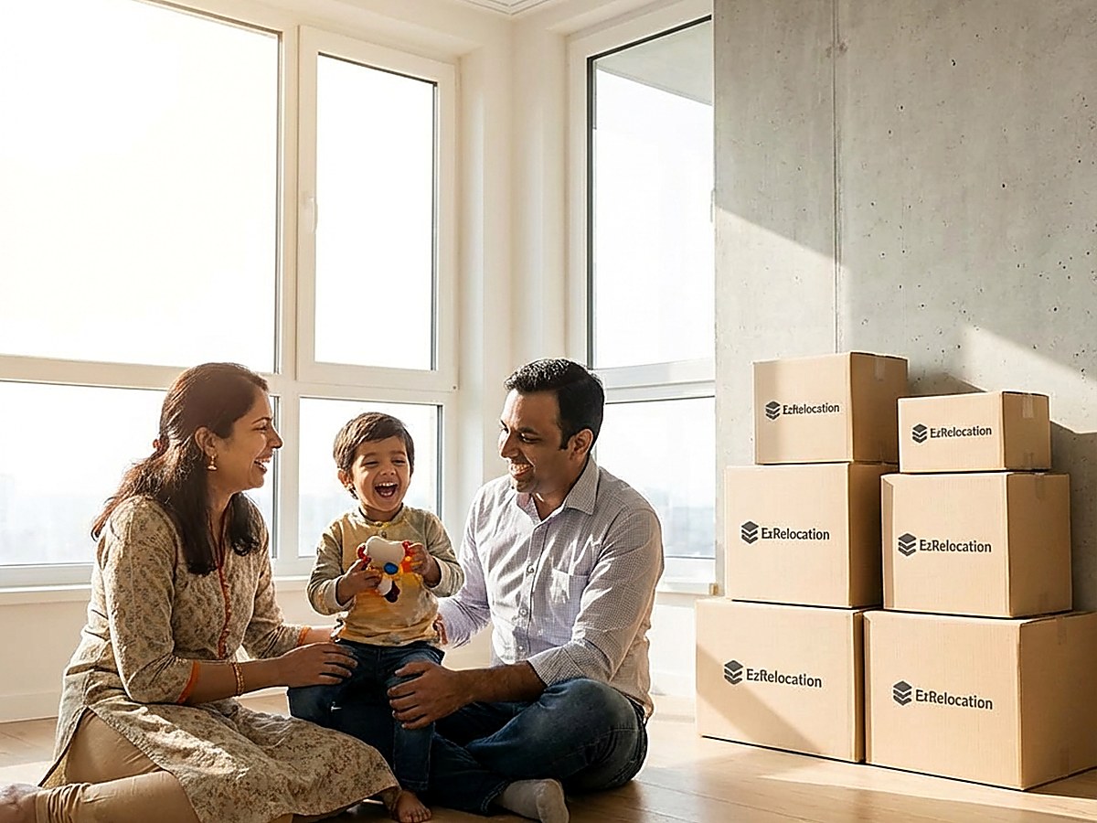 Family settling into a new home after relocation