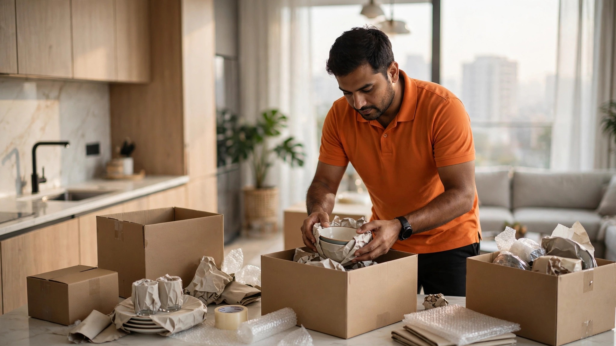 EzRelocation crew packing a Gurgaon apartment