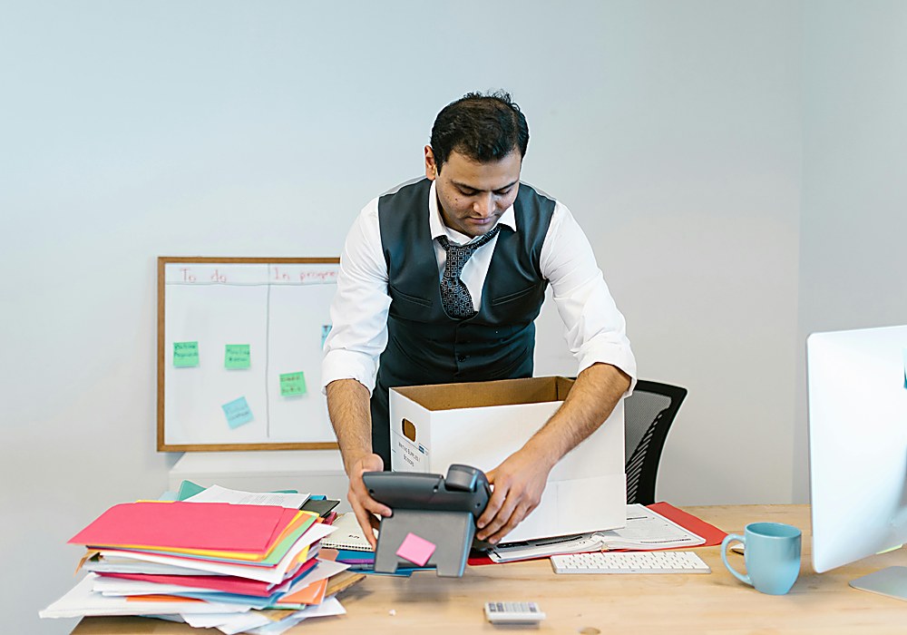 Organized office packing scene during relocation